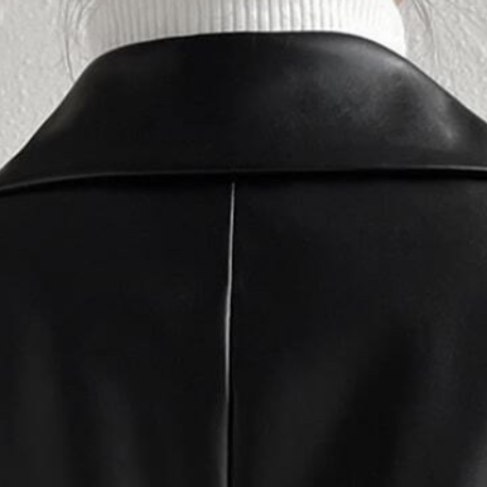 Luxe Black Vegan Leather Button Blazer Jacket Coat - Picture 6 of 8